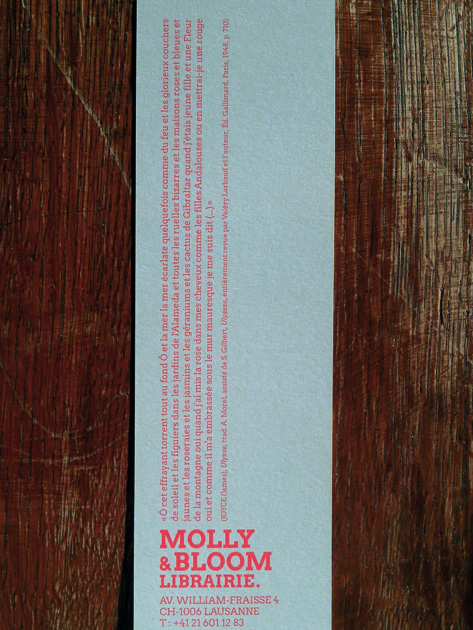 marque-pages de la librairie. 2 couleurs Pantone, Warm Red + 5445 sur Rives Sensation Matt Tactile Extra blanc